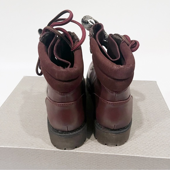 Maurices Whitney Ankle Hiker Lace Up Boots Vegan Leather Maroon Lug Sole - Picture 6 of 8